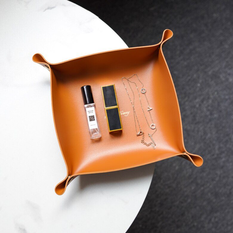 Desktop Storage Tray Leather Key Plate Home Decoration Dice Tray key Wallet Coins PU leather folding Storage Box Wholesale