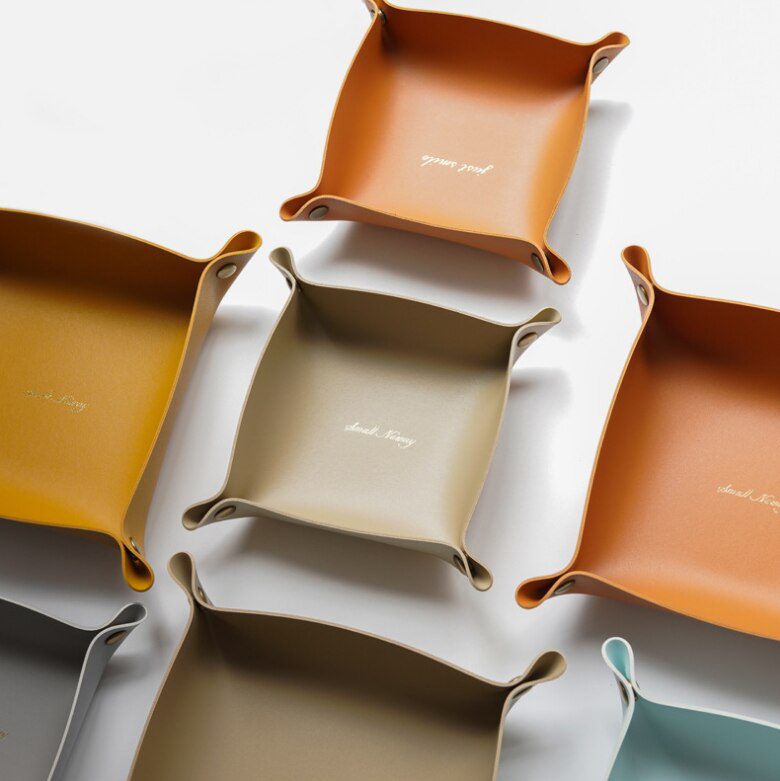 Desktop Storage Tray Leather Key Plate Home Decoration Dice Tray key Wallet Coins PU leather folding Storage Box Wholesale