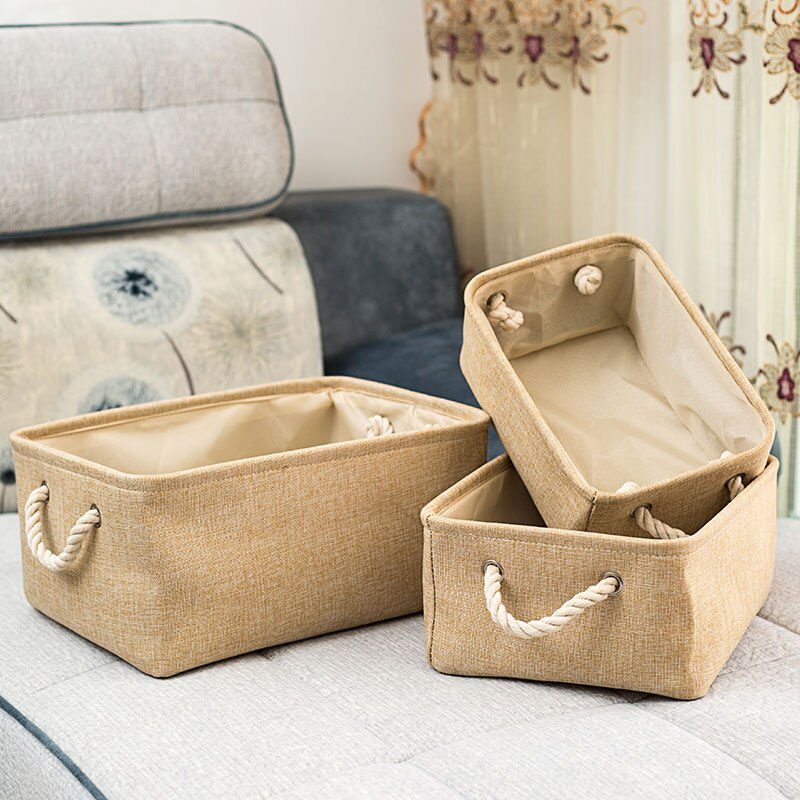 Cotton Linen Folding Storage Baskets Kids Toys Organizer Clothes and Sundries Storage Box Cabinet Storage Bag Laundry Basket