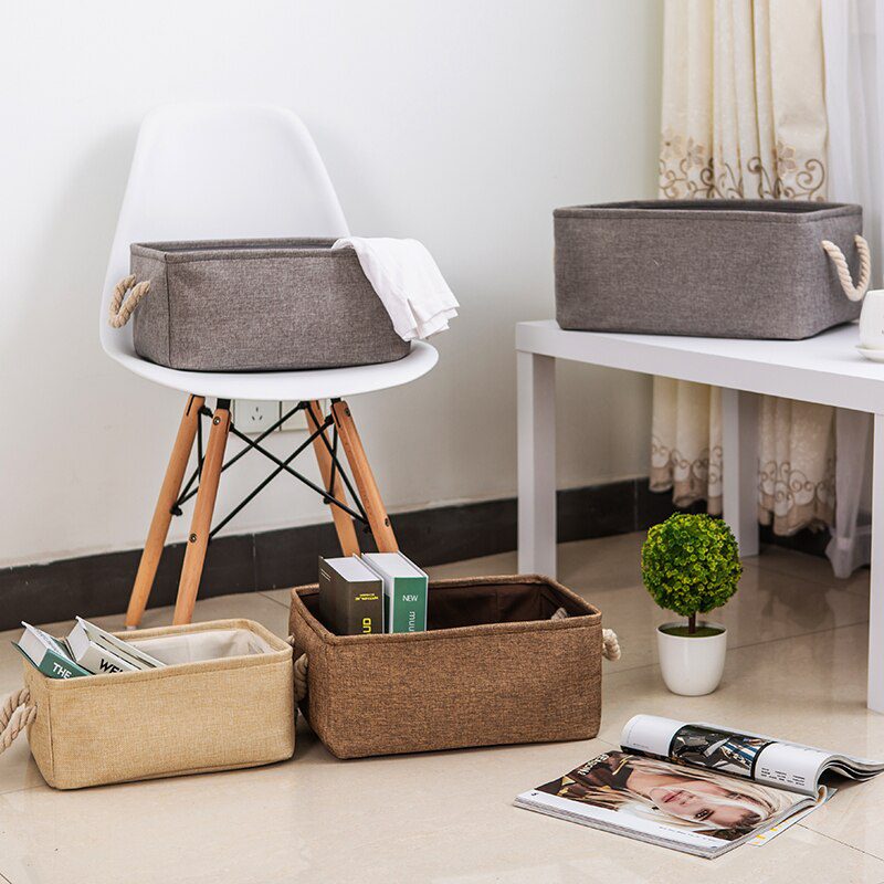 Cotton Linen Folding Storage Baskets Kids Toys Organizer Clothes and Sundries Storage Box Cabinet Storage Bag Laundry Basket