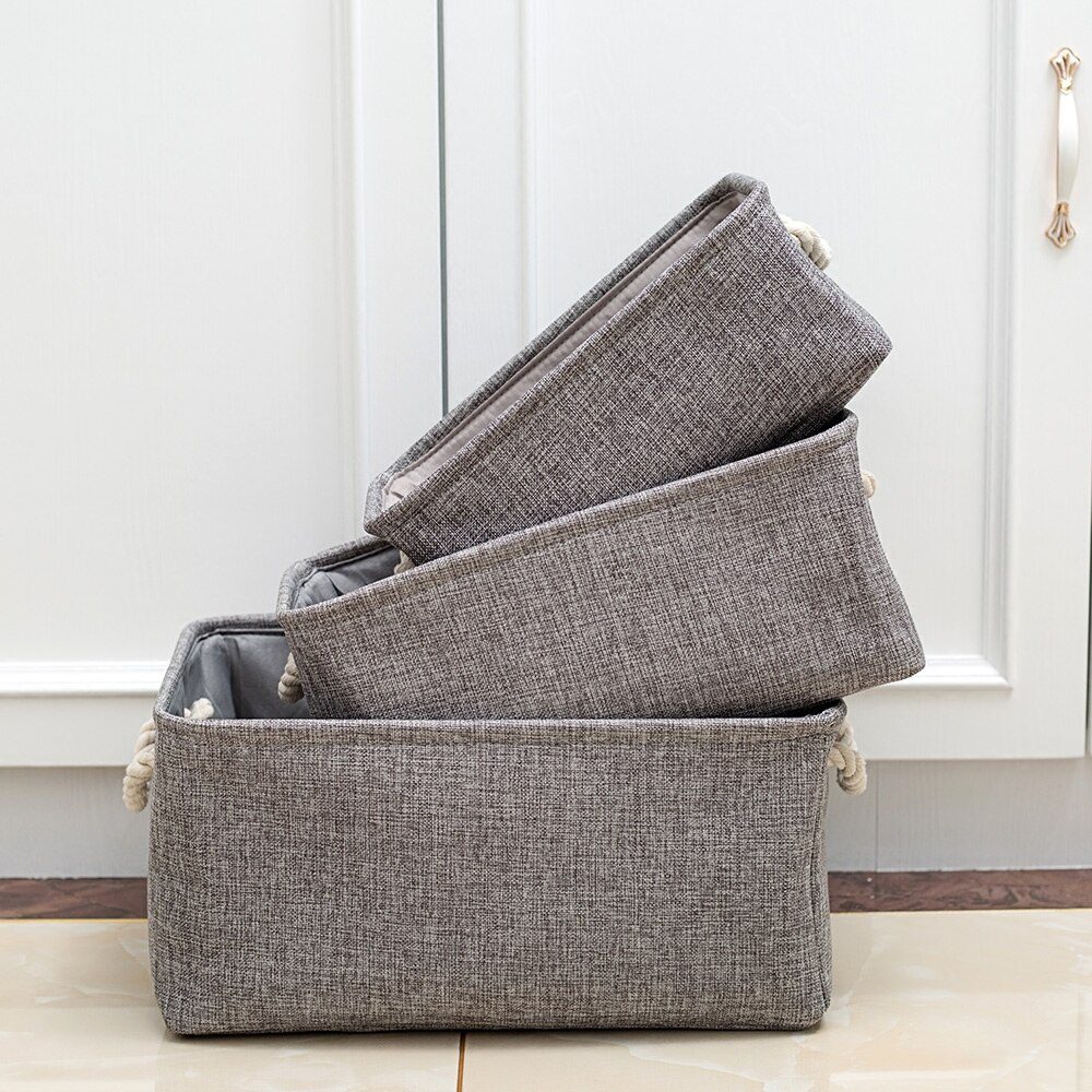 Cotton Linen Folding Storage Baskets Kids Toys Organizer Clothes and Sundries Storage Box Cabinet Storage Bag Laundry Basket
