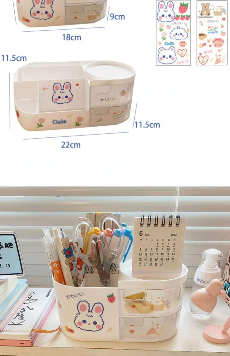 Creative Desktop Storage Box Organizer Plastic Drawer Transparent Kawaii Ins Multifunction Student Pen Holder Organizer Box Cute