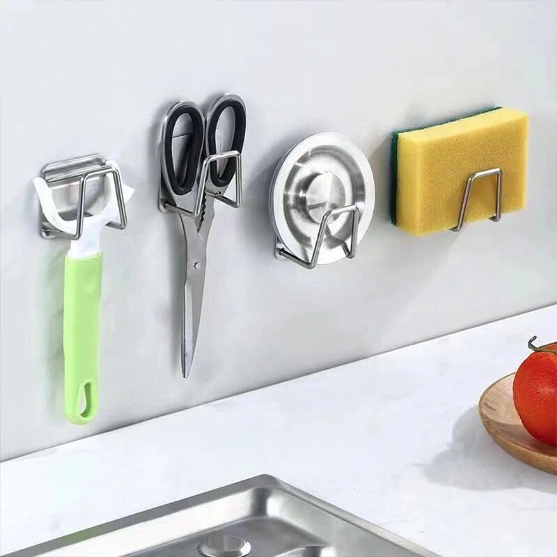 Kitchen Sponges Holder Self Adhesive Sink Sponges Drain Drying Rack Stainless Steel Storage Holder Kitchen Sink Accessories#