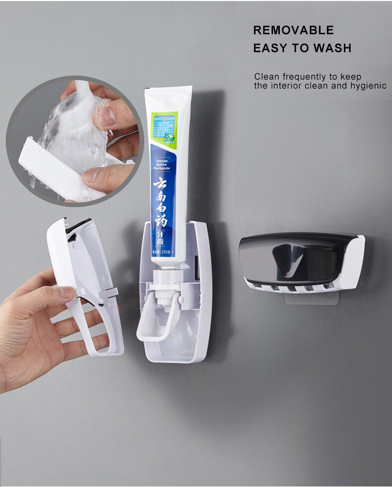 Automatic Toothpaste Dispenser Wall Mount Dust-proof Toothbrush Holder Wall Mount Storage Rack Bathroom Accessories Set Squeezer