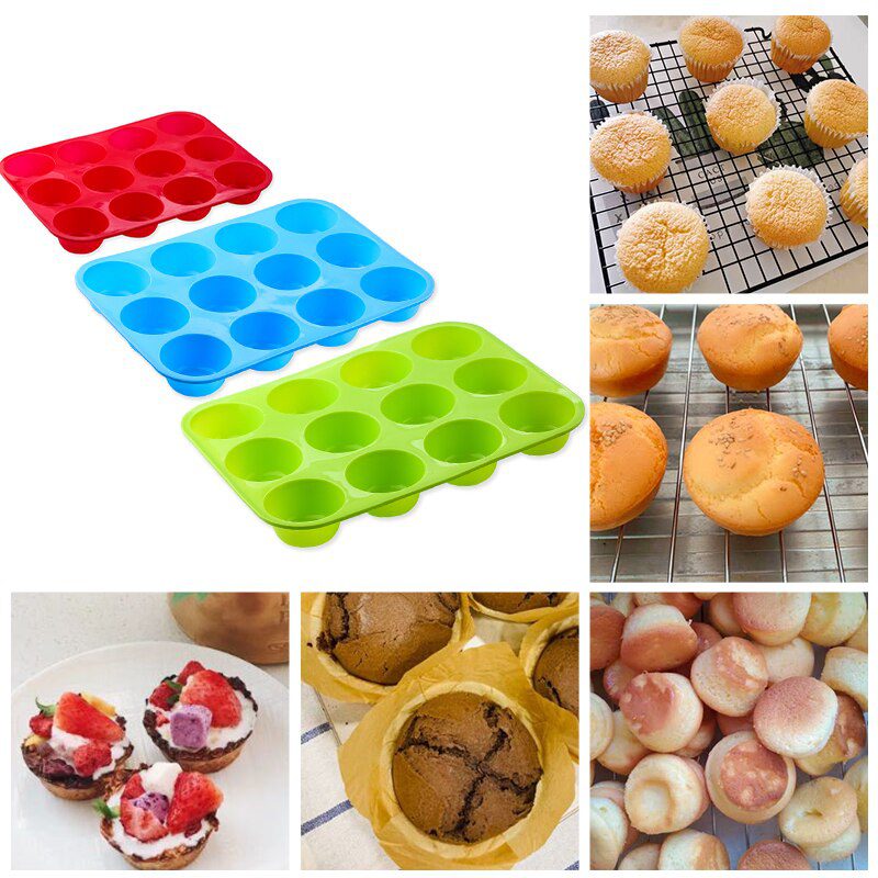 Silicone Cake Mold Round Shape Rectangular Silicone Bread Pan Cake Round Shape Mold 12 Holes Muffin Cupcake Baking Pans