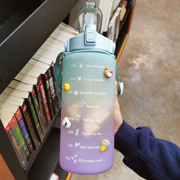 2 Liters Water Bottle Motivational Drinking Bottle Sports Water Bottle With Time Marker Stickers Portable Reusable Plastic Cups