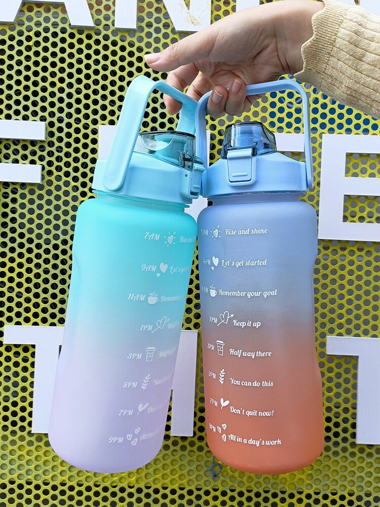 2 Liters Water Bottle Motivational Drinking Bottle Sports Water Bottle With Time Marker Stickers Portable Reusable Plastic Cups