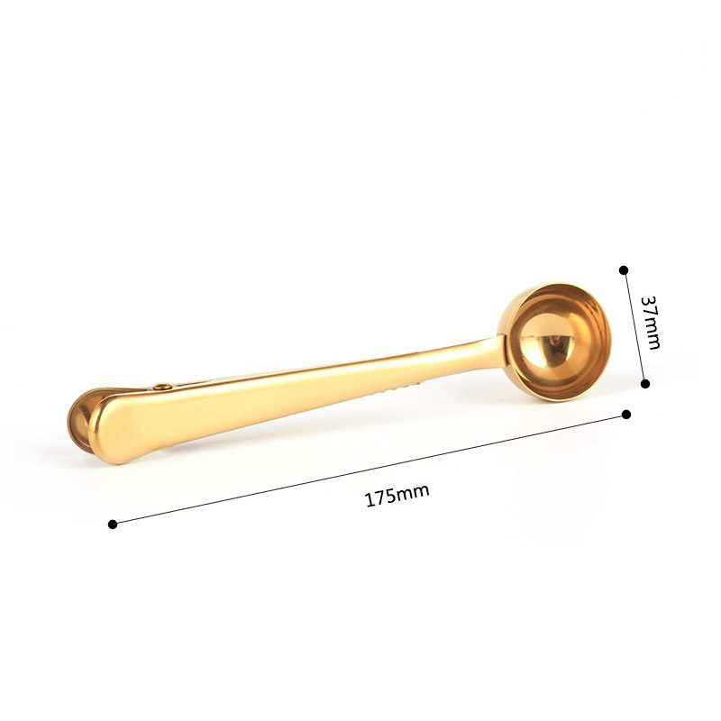 Two-in-one Stainless Steel Coffee Spoon Sealing Clip Kitchen Gold Accessories Recipient Cafe Expresso Cucharilla Decoration Two-in-one Stainless Steel Coffee Spoon Sealing Clip Kitchen Gold Accessories Recipient Cafe Expresso Cucharilla Decoration