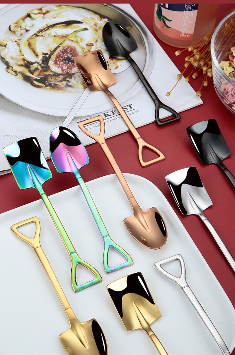 Stainless Steel Coffee Tea Spoon Creative Retro Shovel Scoop for Dinner Ice Cream Dessert Watermelon Kitchen Tableware Bar Tool