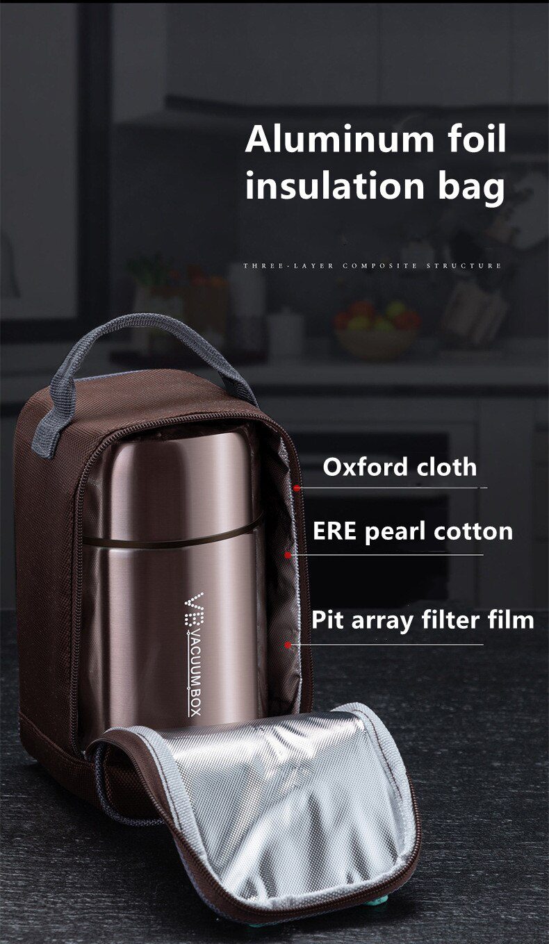 Food Thermal Jar Soup Gruel 316 Stainless Steel Vacuum Lunch Box Office Insulated Thermos Containers Spoon Bag 600/800/1000ML