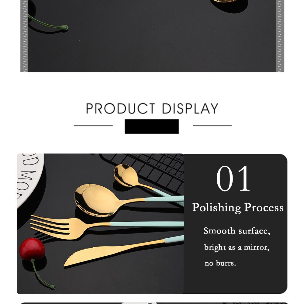 30Pcs/Set Stainless Steel Dinner Black Gold Dinnerware Set Knife Fruit Fork Spoon Cutlery Set Kitchen Tableware Silverware Sets