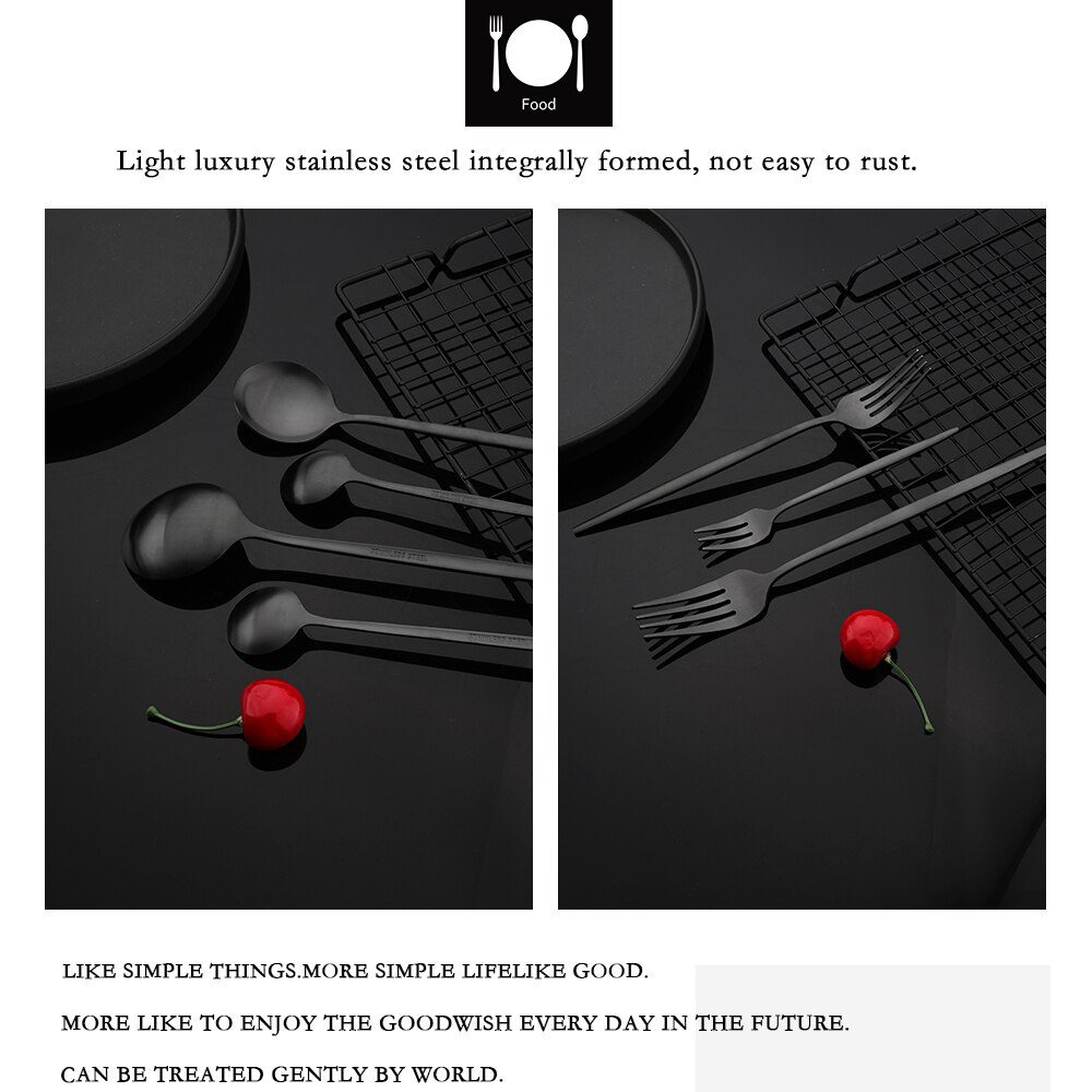 Dinnerware Set Matte Black Knife Fork Dessert Spoon Tableware Cutlery Set Stainless Steel Silverware Flatware Kitchen Dinner Set