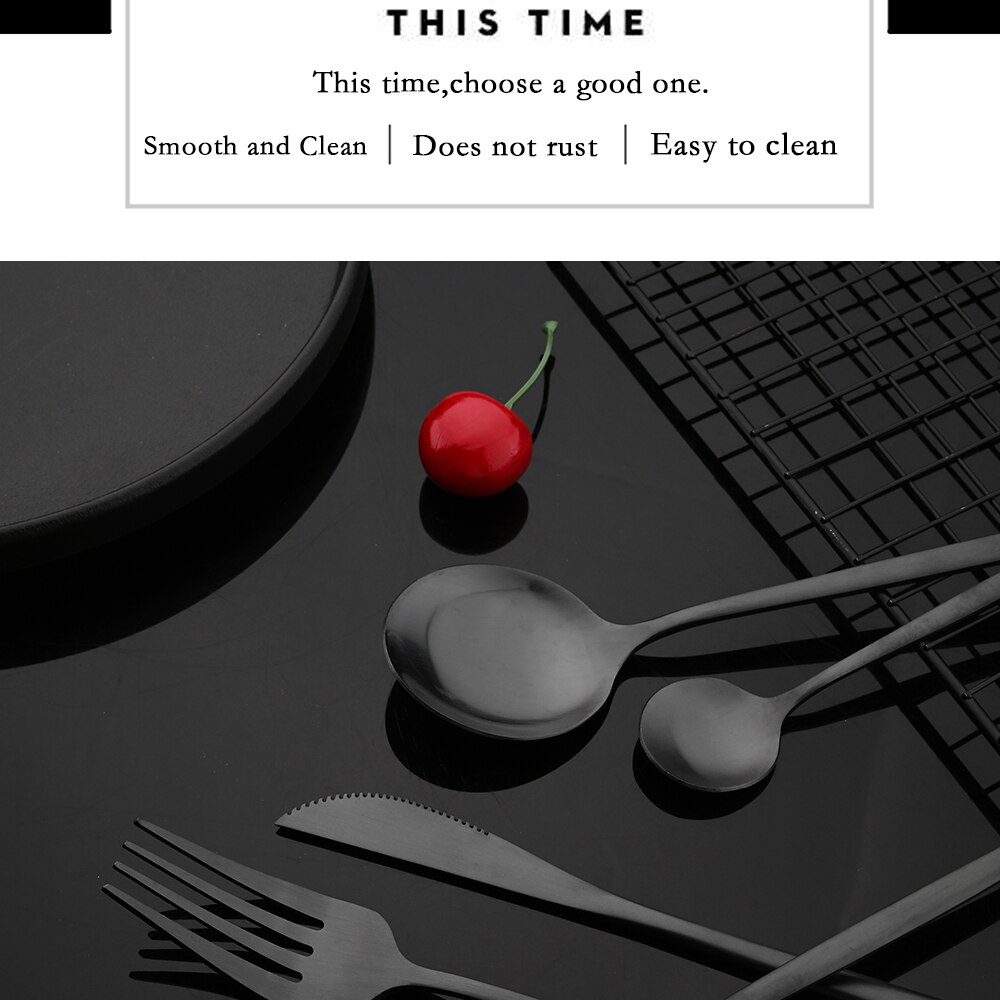 Dinnerware Set Matte Black Knife Fork Dessert Spoon Tableware Cutlery Set Stainless Steel Silverware Flatware Kitchen Dinner Set