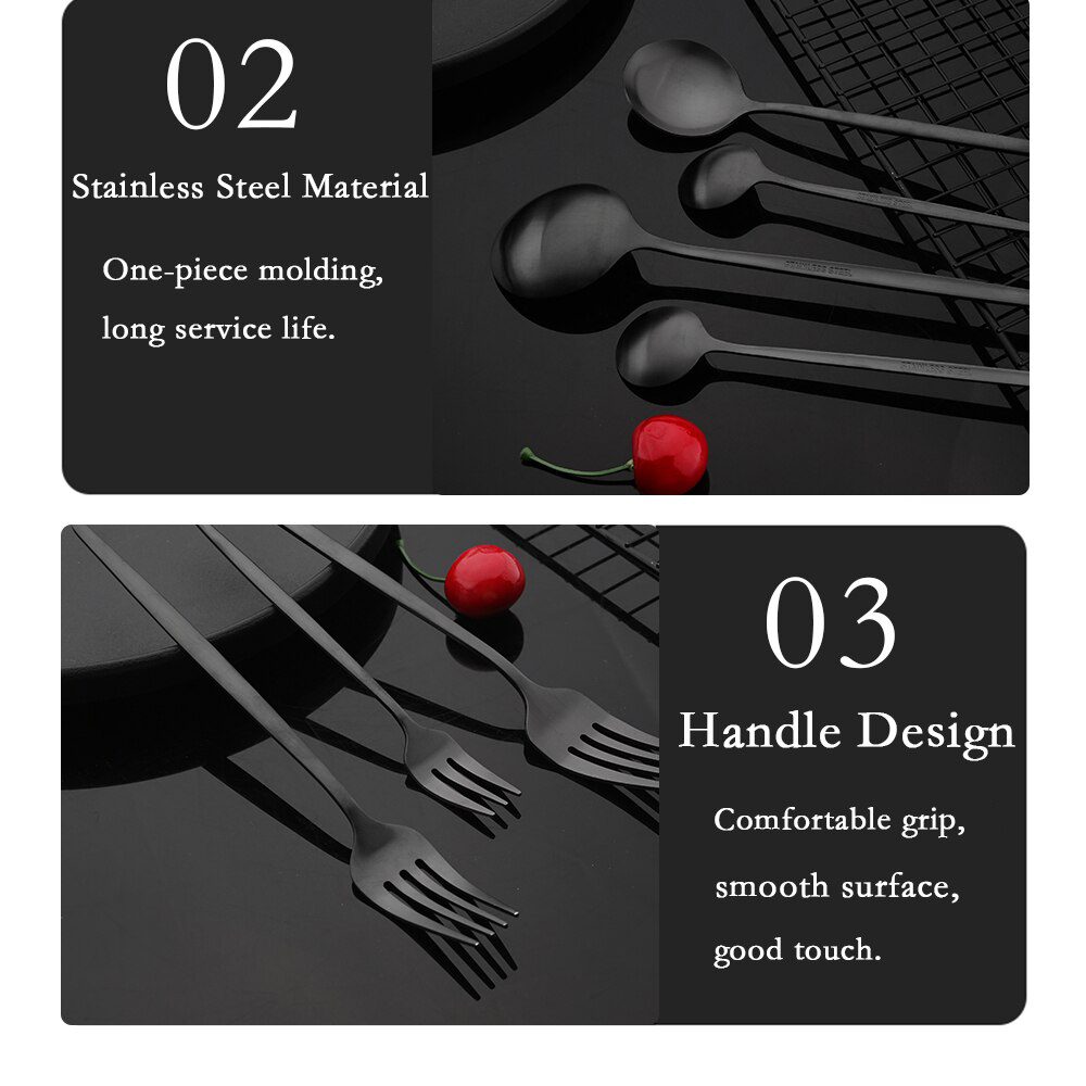 Dinnerware Set Matte Black Knife Fork Dessert Spoon Tableware Cutlery Set Stainless Steel Silverware Flatware Kitchen Dinner Set