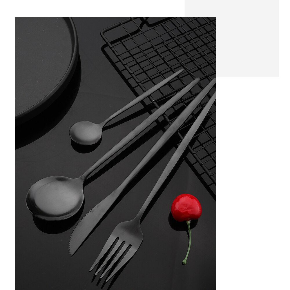 Dinnerware Set Matte Black Knife Fork Dessert Spoon Tableware Cutlery Set Stainless Steel Silverware Flatware Kitchen Dinner Set