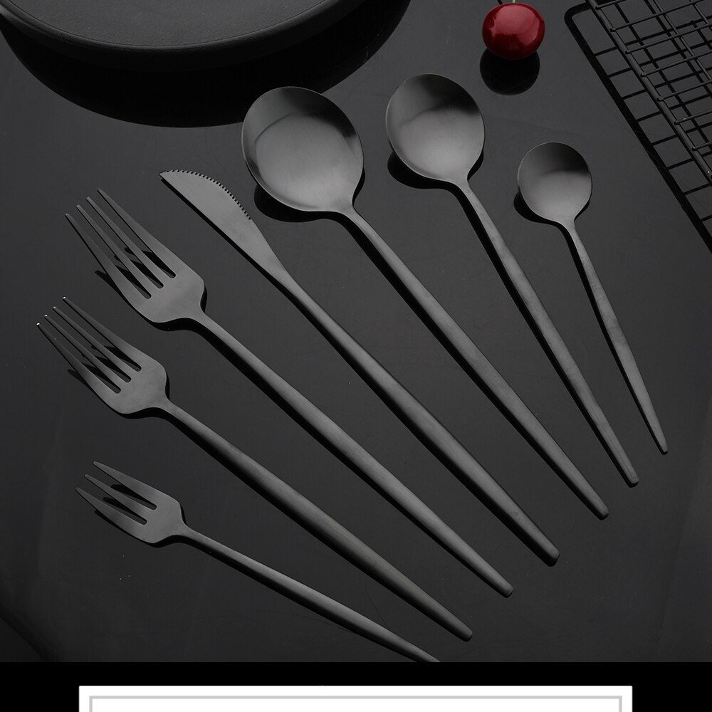 Dinnerware Set Matte Black Knife Fork Dessert Spoon Tableware Cutlery Set Stainless Steel Silverware Flatware Kitchen Dinner Set