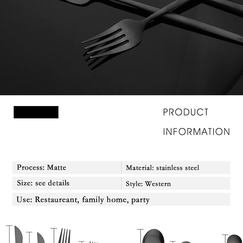 Dinnerware Set Matte Black Knife Fork Dessert Spoon Tableware Cutlery Set Stainless Steel Silverware Flatware Kitchen Dinner Set