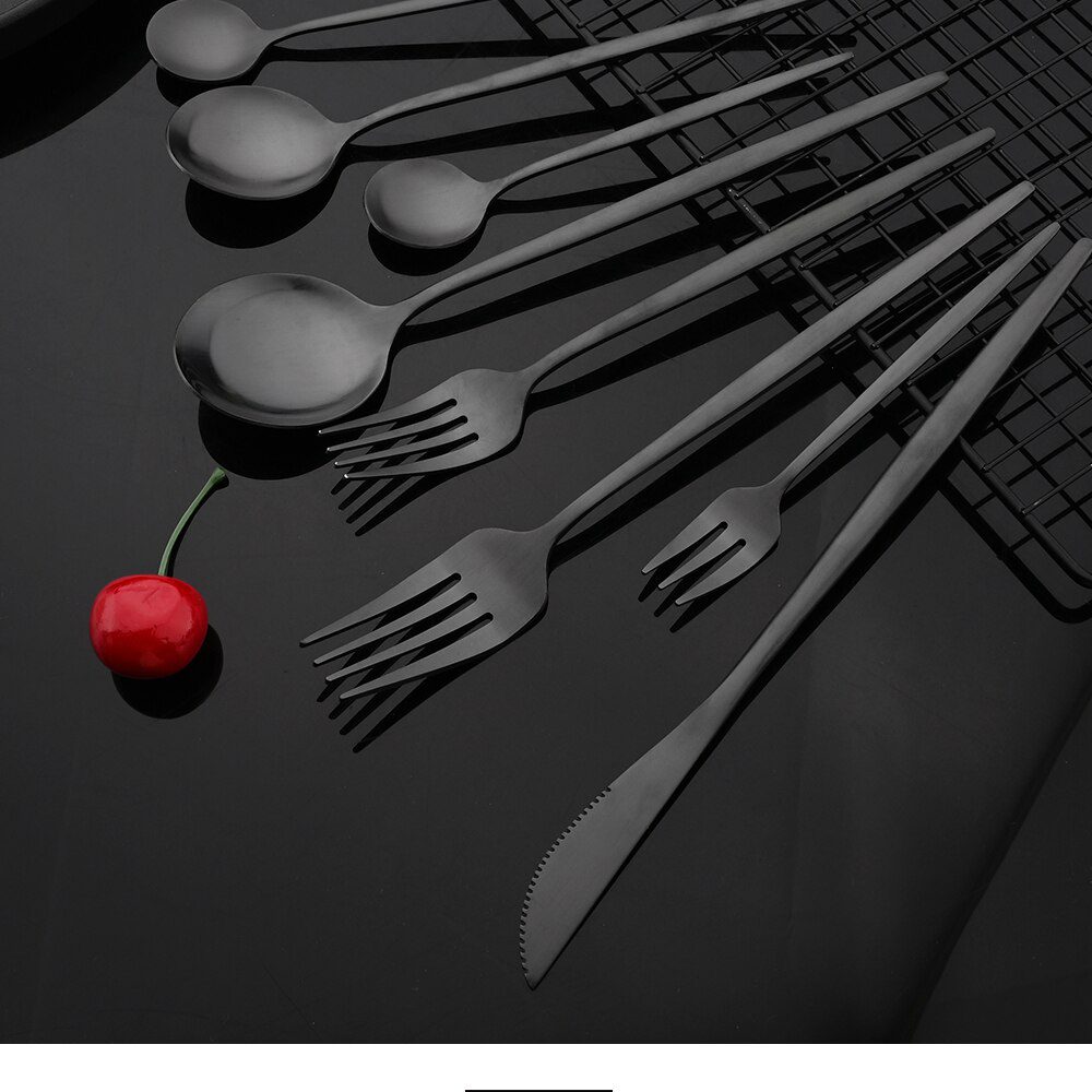 Dinnerware Set Matte Black Knife Fork Dessert Spoon Tableware Cutlery Set Stainless Steel Silverware Flatware Kitchen Dinner Set