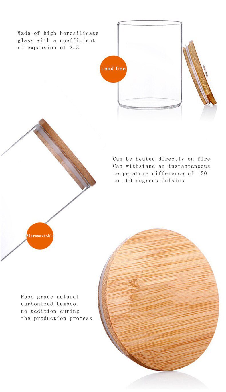 Mason Candy Jar For Spices Glass bamboo Cover Container Glass Jars With Lids Cookie Jar Kitchen Jars And Lids Wholesale