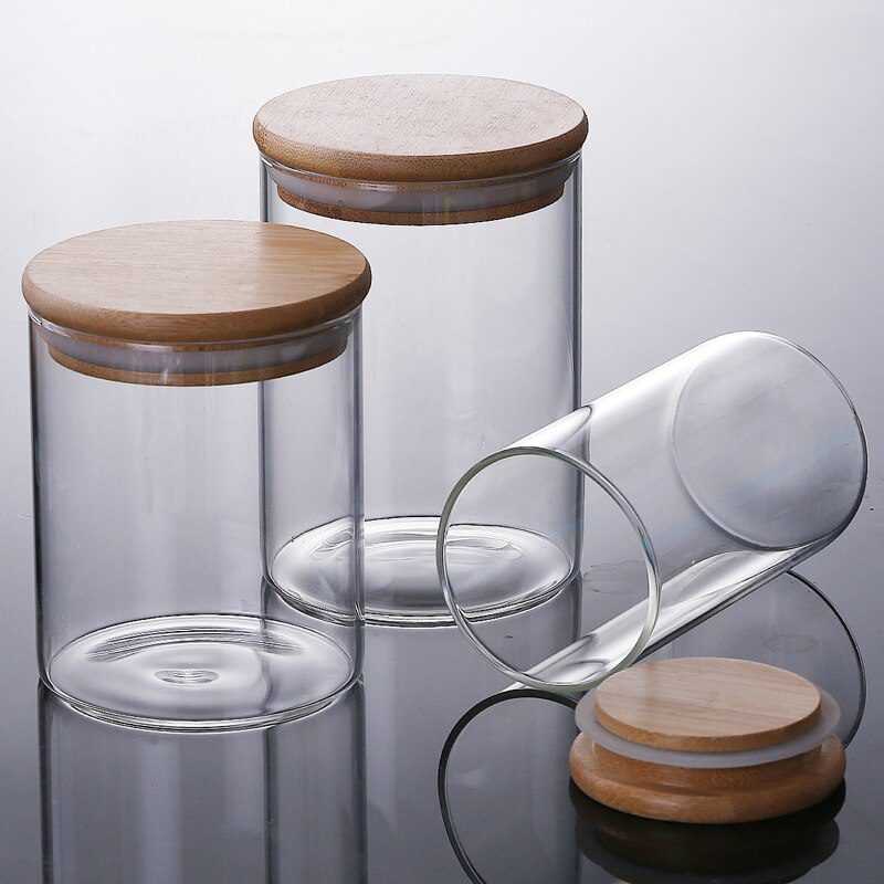 Mason Candy Jar For Spices Glass bamboo Cover Container Glass Jars With Lids Cookie Jar Kitchen Jars And Lids Wholesale