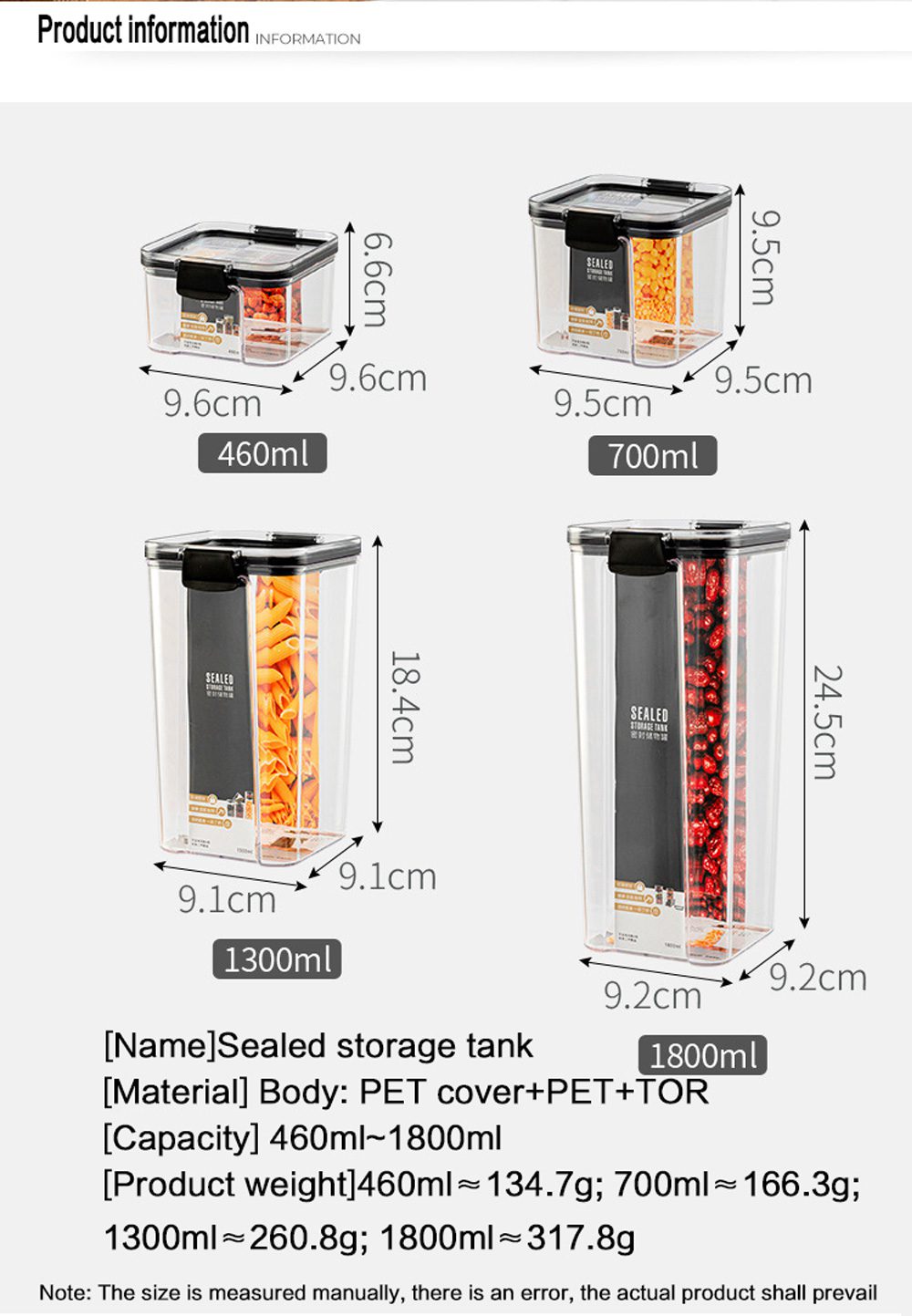 Food Storage Containers Kitchen Storage Organization Kitchen Storage Box Jars Ducts Storage for Kitchen PET Food Storage Box Lid