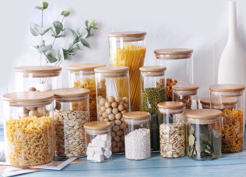 Glass Jar With Lid Cookie Kitchen Storage Jars And Lids Mason Candy Spices Glass Container Wholesale Condiments Organizer