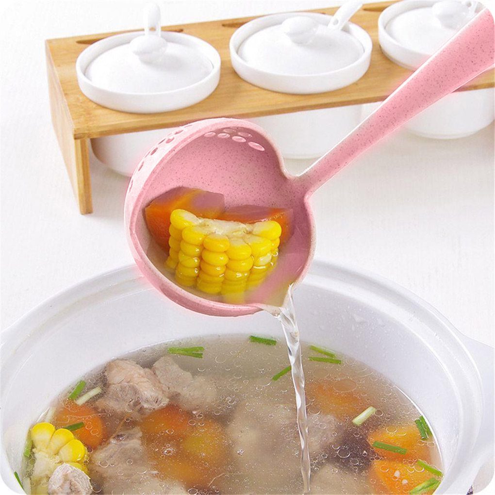 New Soup Spoon Long Handle Kitchen Strainer Solid Color Cooking Colander Kitchen Scoop Plastic Tableware Colander Hot