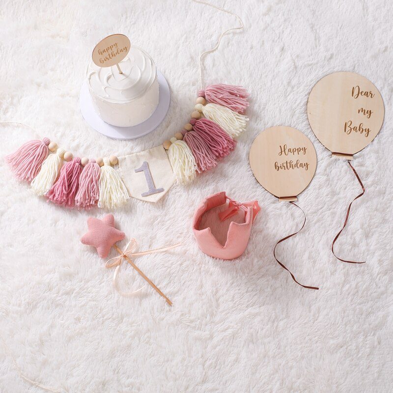 Let's Make Happy Birthday Banner Handmade Tassel Pendant First Boys Girl Baby Shower Birthday Party Balloon Decoration Supplies