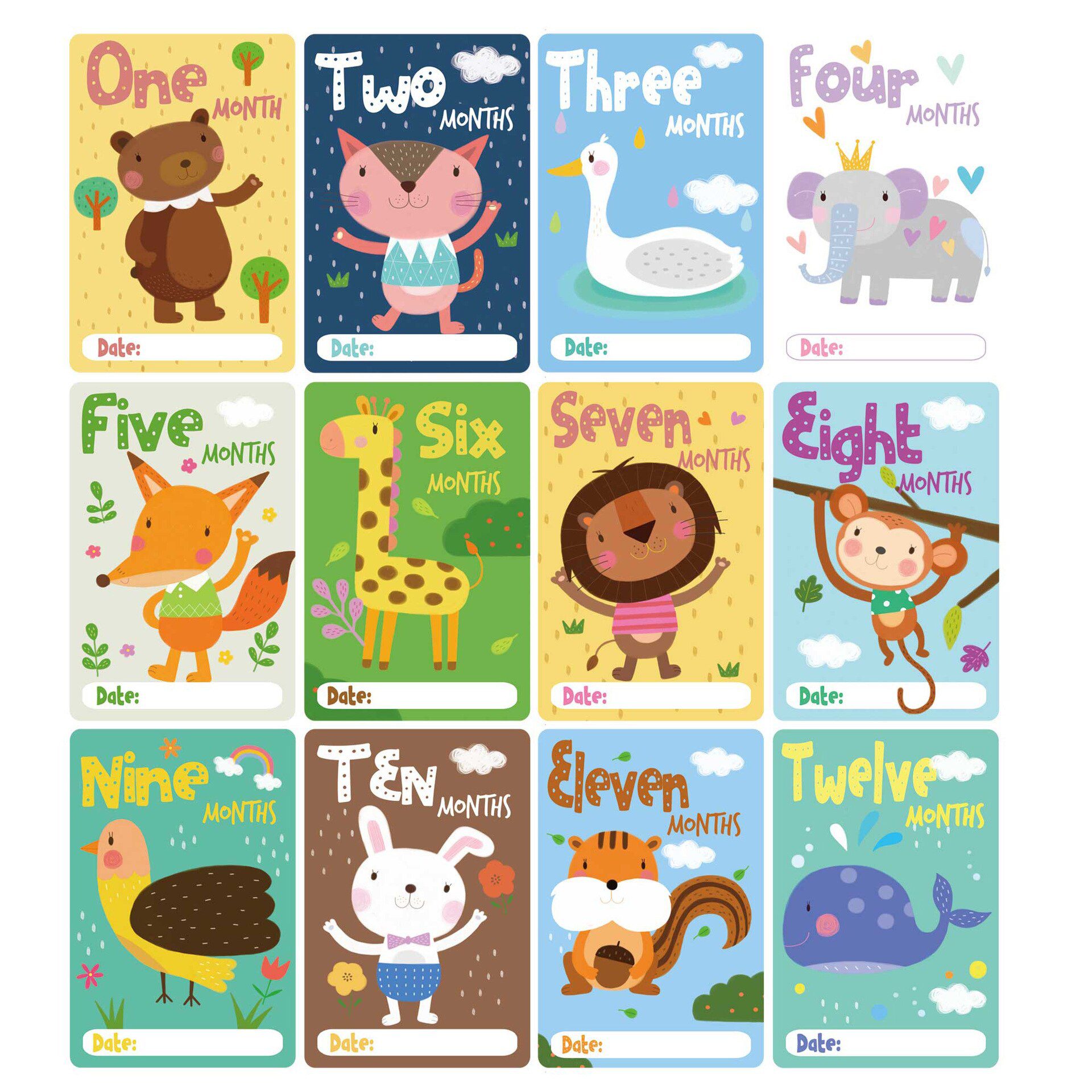 12 Pcs Month Sticker Baby Photography Milestone Memorial Monthly Newborn Kids Commemorative Card Number Photo Accessories Gifts
