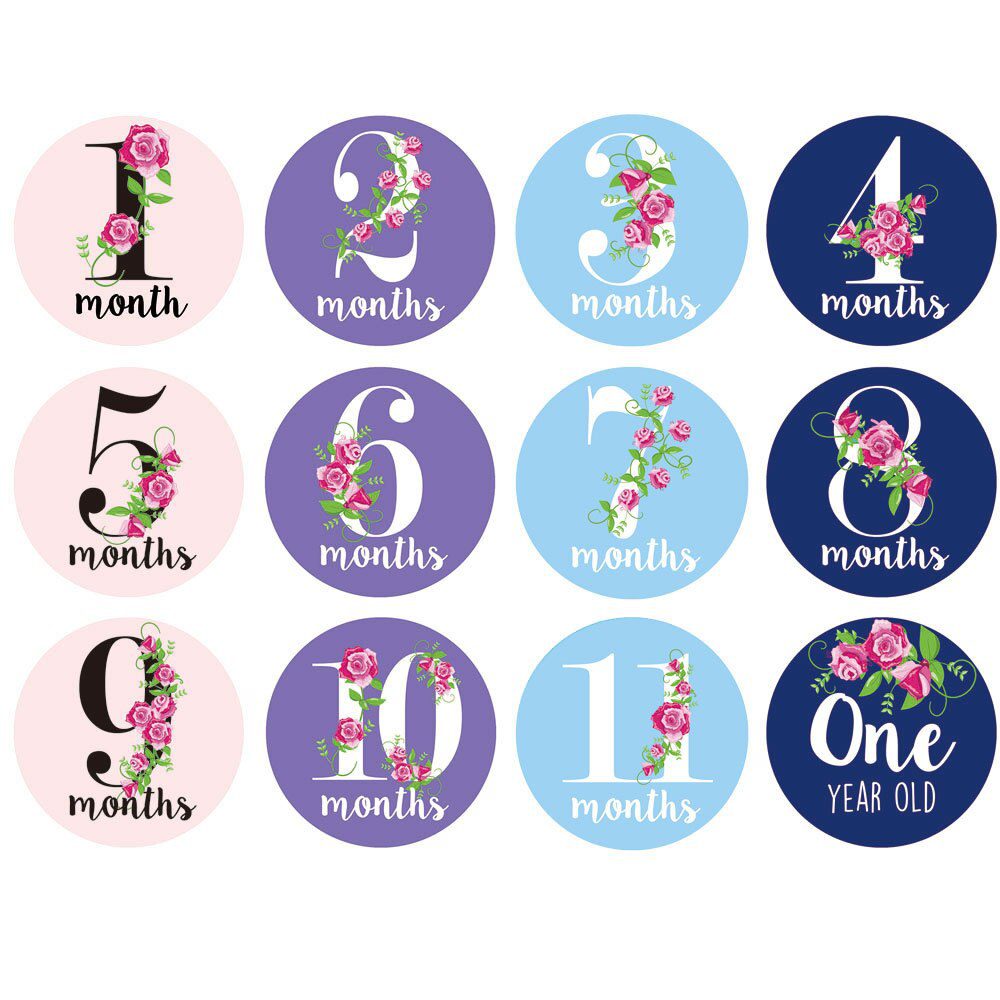 12 Pcs Month Sticker Baby Photography Milestone Memorial Monthly Newborn Kids Commemorative Card Number Photo Accessories Gifts