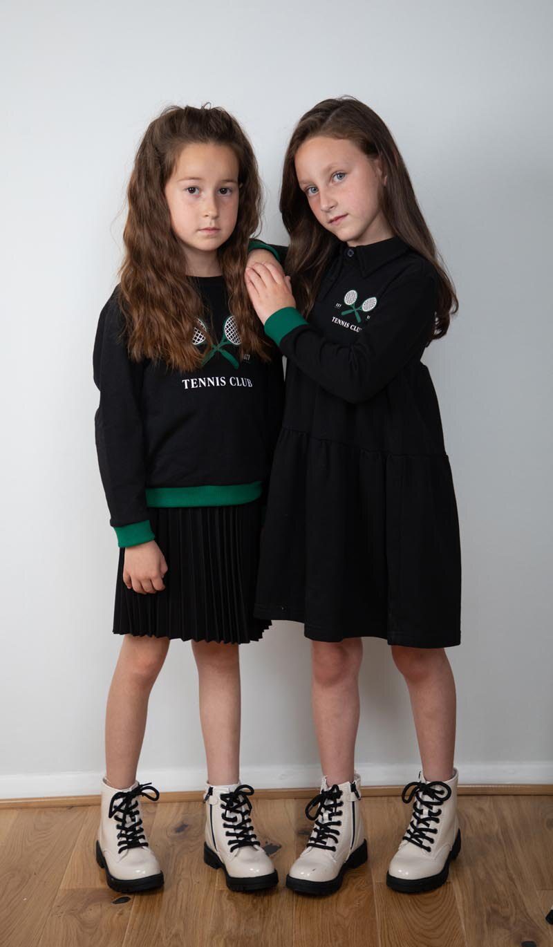 Children 2022 fall winter cotton girl dress boy girl sweatshirt tennis printed dress top & romper family matching clothes