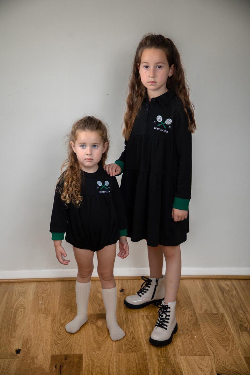 Children 2022 fall winter cotton girl dress boy girl sweatshirt tennis printed dress top & romper family matching clothes