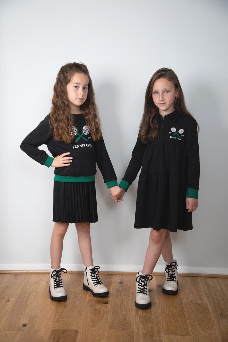 Children 2022 fall winter cotton girl dress boy girl sweatshirt tennis printed dress top & romper family matching clothes