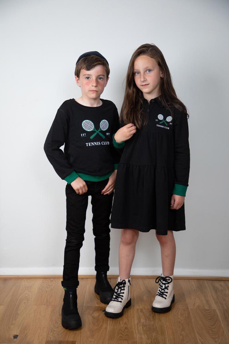 Children 2022 fall winter cotton girl dress boy girl sweatshirt tennis printed dress top & romper family matching clothes