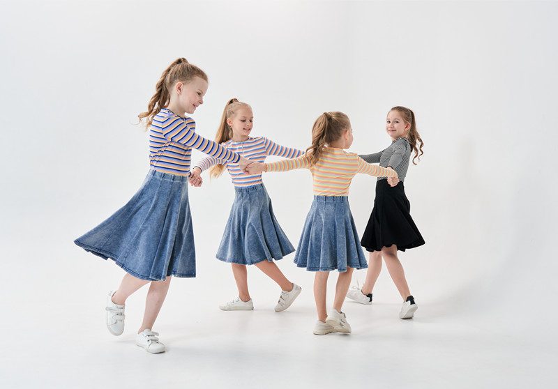 kids girl spring summer strechy striped half zipper tee with casual skirts Mom daughter fashion sporty family matching clothing