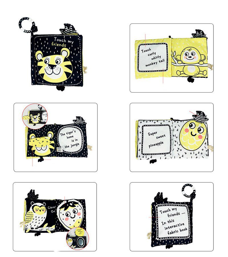 Baby Cloth Book Toy Black White Cloth Activity Book Sensory Books for Babies Kids Early Development montessori Toys 0 12 Months