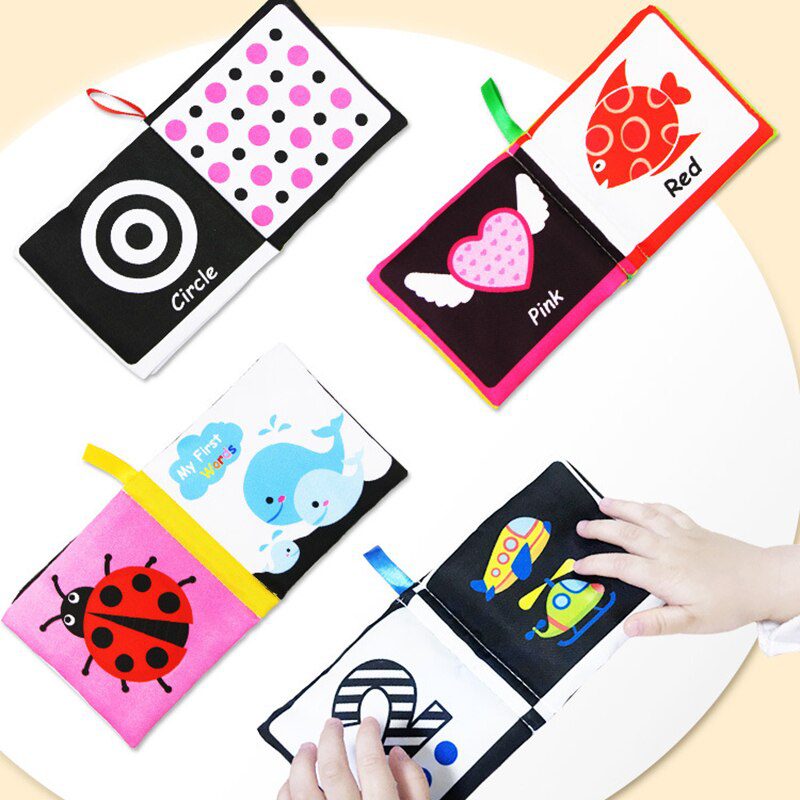 Baby Cloth Book Toy Black White Cloth Activity Book Sensory Books for Babies Kids Early Development montessori Toys 0 12 Months