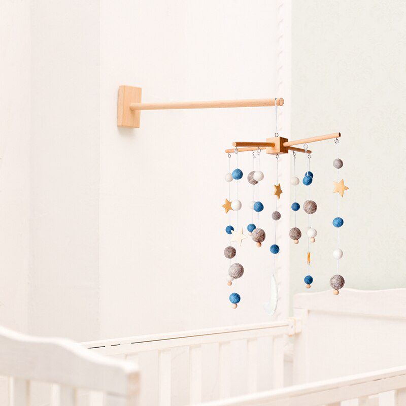 Let's Make  Baby Wooden Bed Bell Bracket Mobile Hanging Rattles Toy Hanger Baby Crib Mobile Bed Bell Wood Toy Holder Arm Bracket