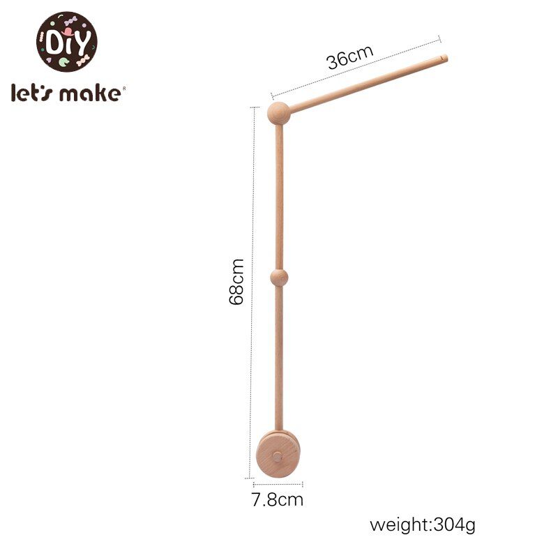 Let's Make  Baby Wooden Bed Bell Bracket Mobile Hanging Rattles Toy Hanger Baby Crib Mobile Bed Bell Wood Toy Holder Arm Bracket