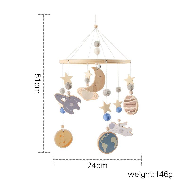 Let's Make  Baby Wooden Bed Bell Bracket Mobile Hanging Rattles Toy Hanger Baby Crib Mobile Bed Bell Wood Toy Holder Arm Bracket