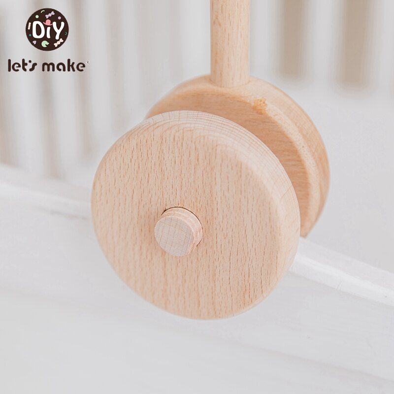 Let's Make  Baby Wooden Bed Bell Bracket Mobile Hanging Rattles Toy Hanger Baby Crib Mobile Bed Bell Wood Toy Holder Arm Bracket