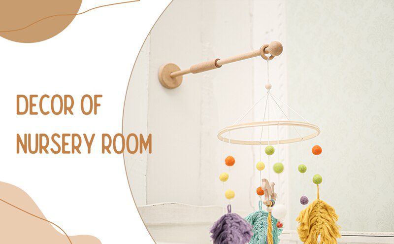 Let's Make  Baby Wooden Bed Bell Bracket Mobile Hanging Rattles Toy Hanger Baby Crib Mobile Bed Bell Wood Toy Holder Arm Bracket