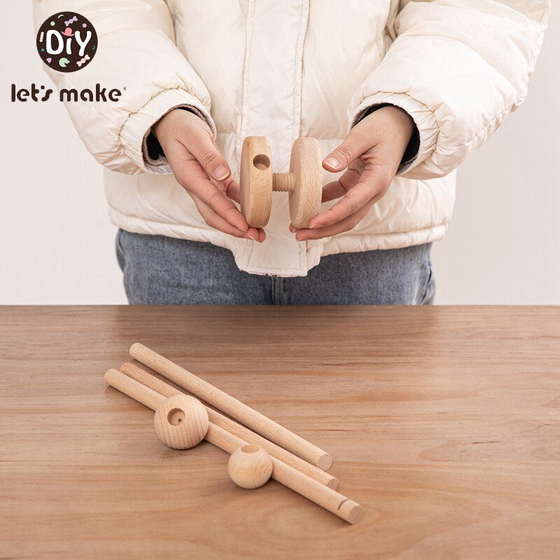 Let's Make  Baby Wooden Bed Bell Bracket Mobile Hanging Rattles Toy Hanger Baby Crib Mobile Bed Bell Wood Toy Holder Arm Bracket