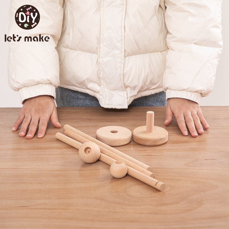 Let's Make  Baby Wooden Bed Bell Bracket Mobile Hanging Rattles Toy Hanger Baby Crib Mobile Bed Bell Wood Toy Holder Arm Bracket