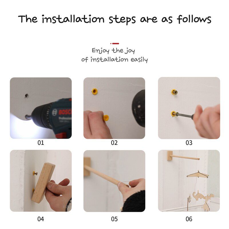 Let's Make  Baby Wooden Bed Bell Bracket Mobile Hanging Rattles Toy Hanger Baby Crib Mobile Bed Bell Wood Toy Holder Arm Bracket