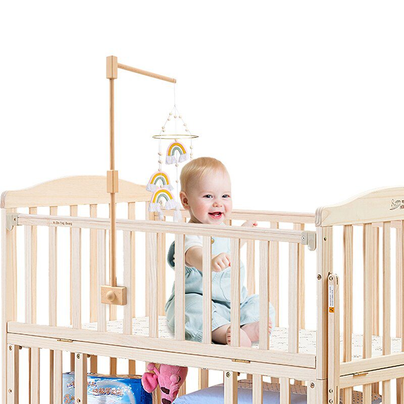Let's Make  Baby Wooden Bed Bell Bracket Mobile Hanging Rattles Toy Hanger Baby Crib Mobile Bed Bell Wood Toy Holder Arm Bracket