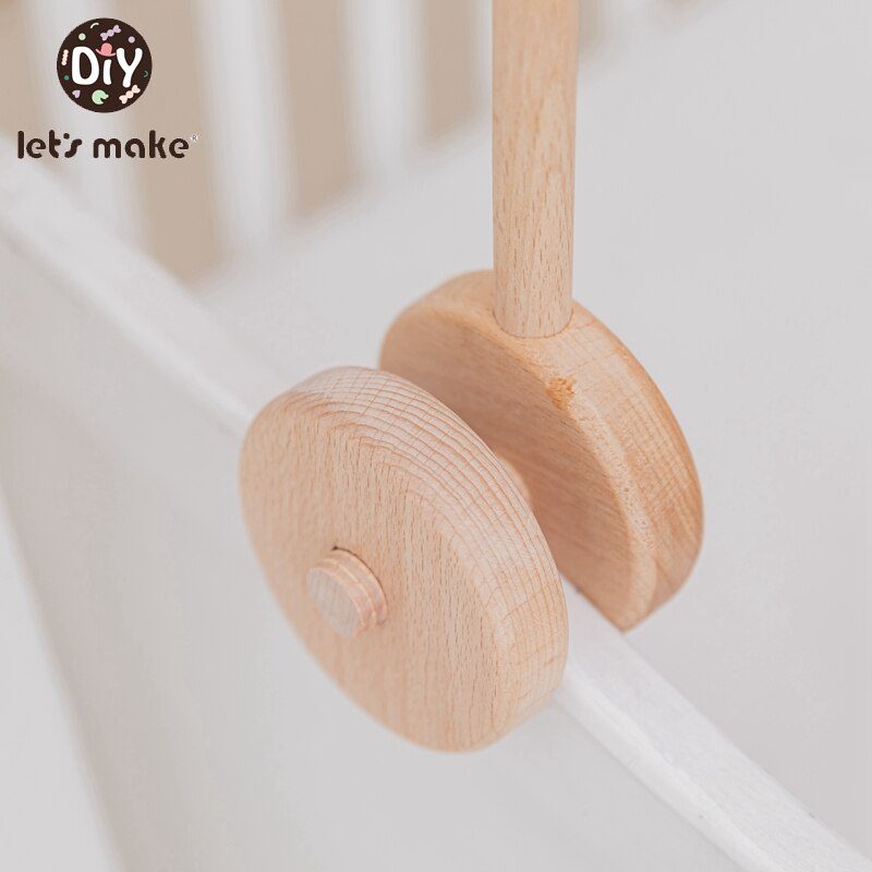 Let's Make  Baby Wooden Bed Bell Bracket Mobile Hanging Rattles Toy Hanger Baby Crib Mobile Bed Bell Wood Toy Holder Arm Bracket