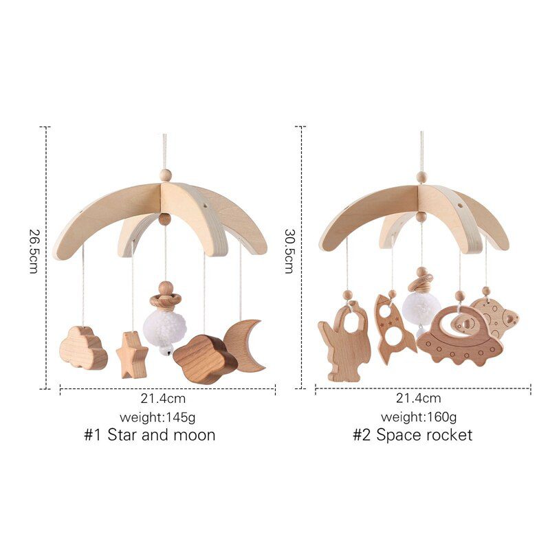 Let's Make  Baby Wooden Bed Bell Bracket Mobile Hanging Rattles Toy Hanger Baby Crib Mobile Bed Bell Wood Toy Holder Arm Bracket