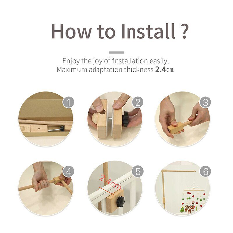 Let's Make  Baby Wooden Bed Bell Bracket Mobile Hanging Rattles Toy Hanger Baby Crib Mobile Bed Bell Wood Toy Holder Arm Bracket