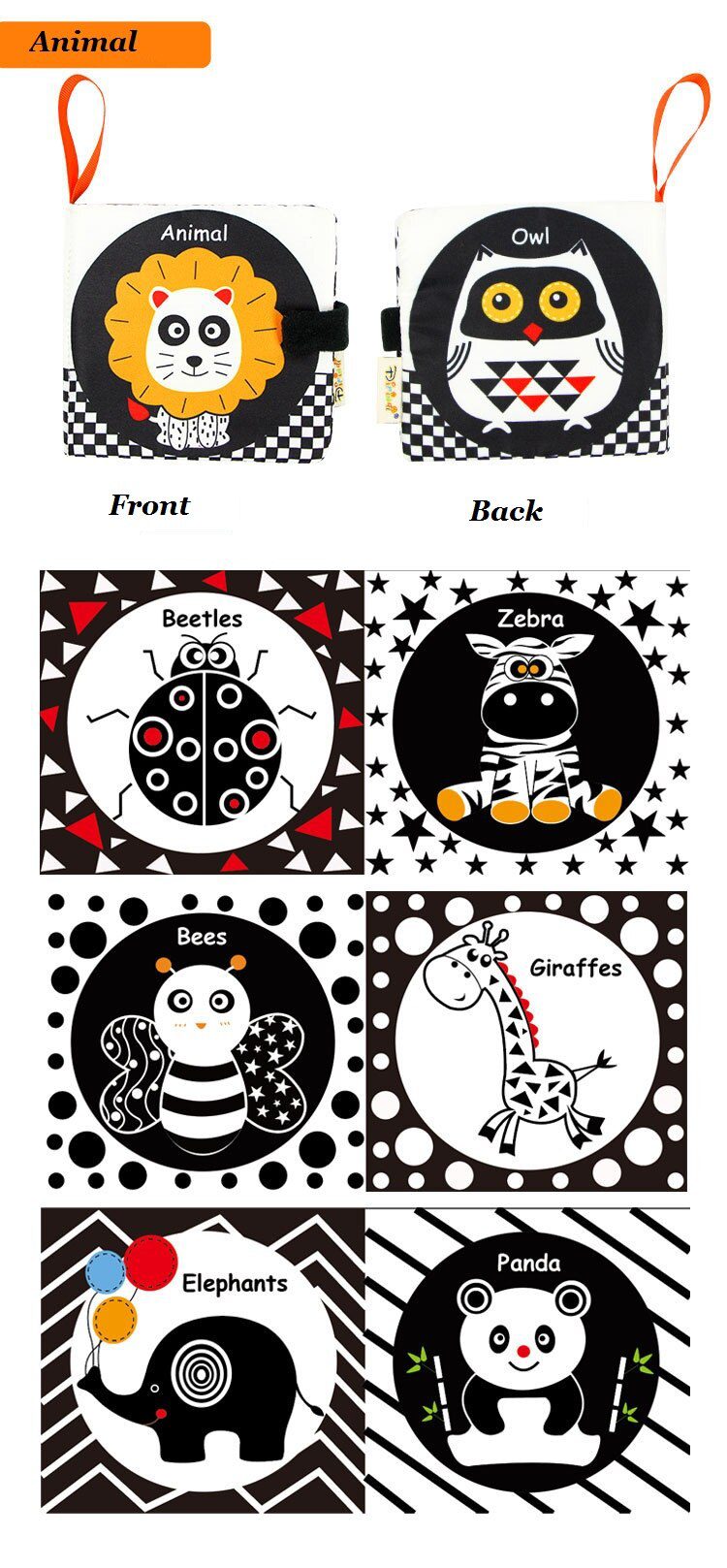 Montessori Baby Visual Stimulation Card Black White High Contrast Flash Cards for Kids Educational Sensory Book Baby Flashcard